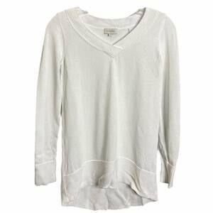 Kinross Sweater V-Neck Women's Sz XS  100% Cotton White Knit Long Sleeve‎